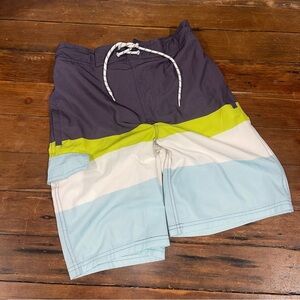 Dip Blue and Green Board Shorts with Color Block Design